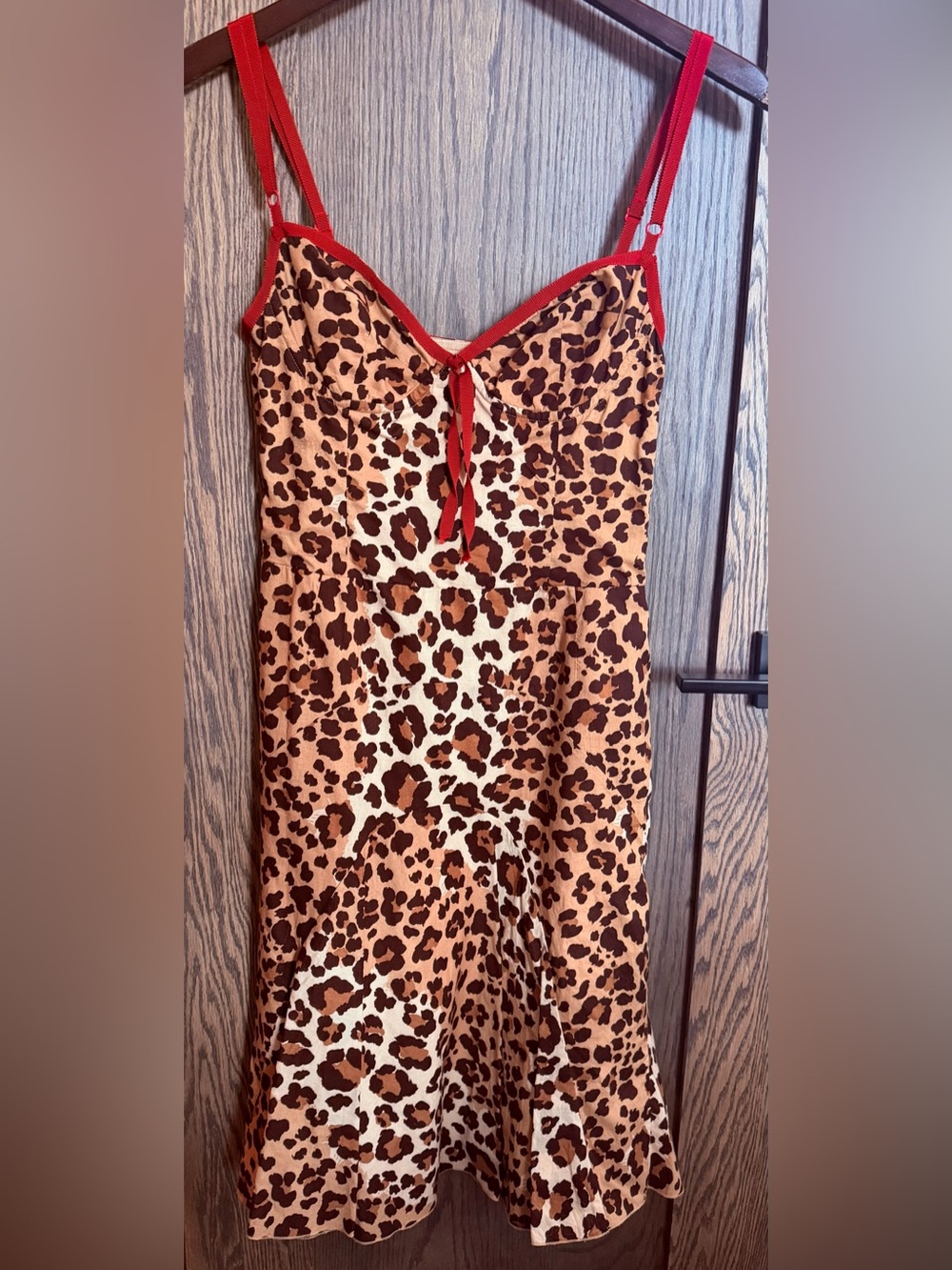 Moschino Leopard Print Mini Dress with Red Trim